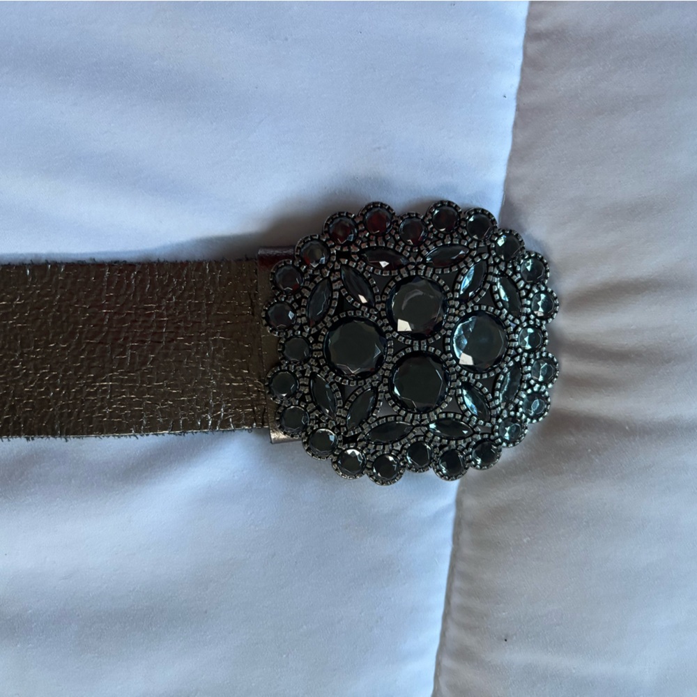 Italian Leather Silver Metallic Women's Belt